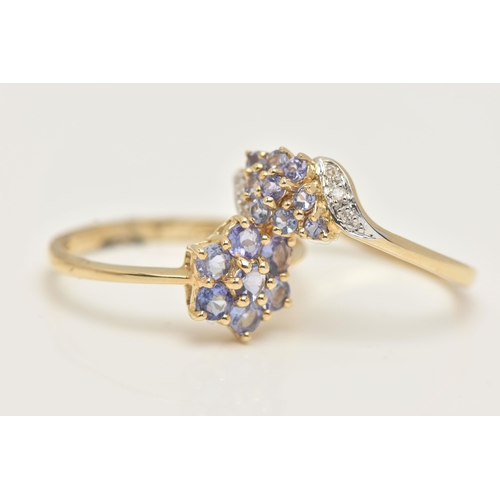 14 - TWO GEM SET RINGS, two cluster rings set with circular cut tanzanite, both hallmarked 9ct Birmingham... 