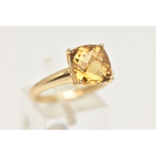 42 - A 9CT GOLD GEM SET RING, a fancy cut citrine, prong set in yellow gold, hallmarked 9ct Birmingham Q ... 