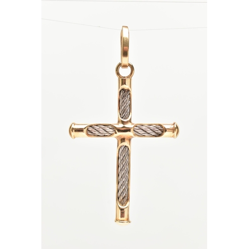 53 - A 9CT GOLD CROSS PENDANT, a bi colour cross pendant, approximate length including bail 47mm, hallmar... 