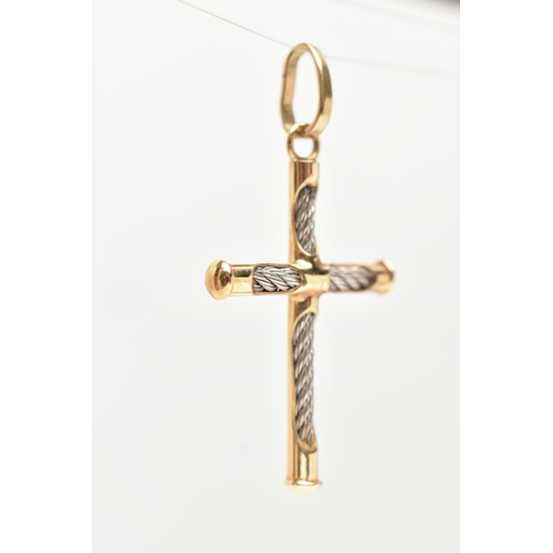 53 - A 9CT GOLD CROSS PENDANT, a bi colour cross pendant, approximate length including bail 47mm, hallmar... 