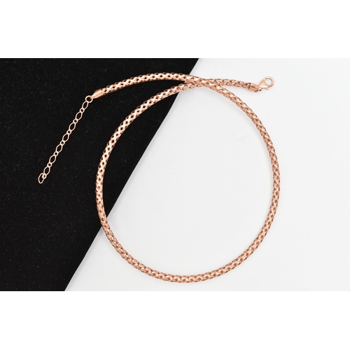 60 - A 9CT GOLD CHAIN NECKLACE, a rose gold spring mesh style chain, fitted with a lobster clasp, approxi... 