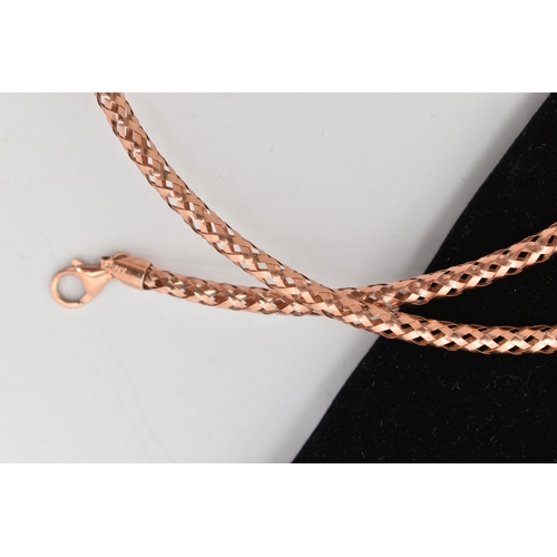 60 - A 9CT GOLD CHAIN NECKLACE, a rose gold spring mesh style chain, fitted with a lobster clasp, approxi... 