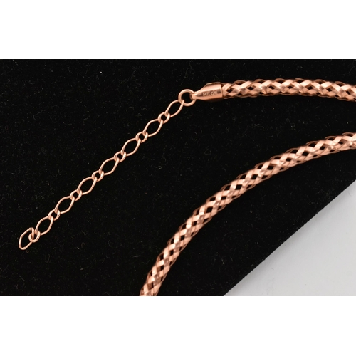 60 - A 9CT GOLD CHAIN NECKLACE, a rose gold spring mesh style chain, fitted with a lobster clasp, approxi... 