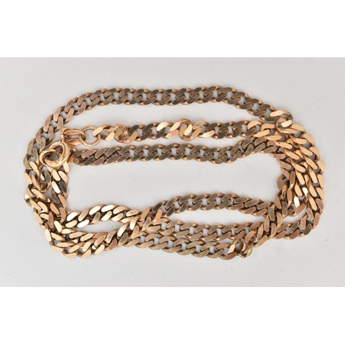 62 - A 9CT GOLD CHAIN NECKLACE, a yellow gold flat curb link chain necklace, fitted with a spring clasp, ... 