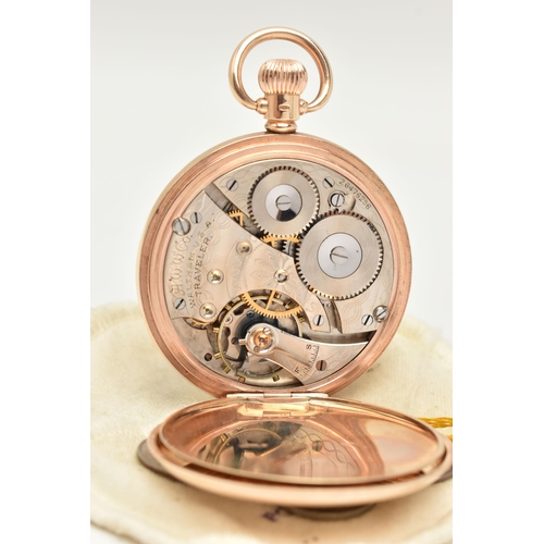 66 - A 9CT GOLD FULL HUNTER POCKET WATCH, hand wound movement, round white dial signed 'Waltham U.S.A', R... 