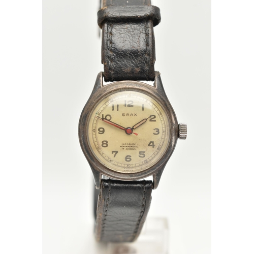 130 - A GENTS 'ERAX' WRISTWATCH, manual wind, round silvered dial signed 'Erax Incabloc Non-Magnetic 17 Je... 