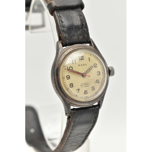 130 - A GENTS 'ERAX' WRISTWATCH, manual wind, round silvered dial signed 'Erax Incabloc Non-Magnetic 17 Je... 