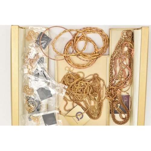 137 - A BOX OF ASSORTED GILT METAL JEWELLERY, most pieces stamped 925, to include chains and bracelets, ap... 