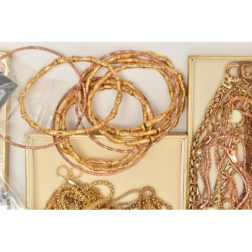 137 - A BOX OF ASSORTED GILT METAL JEWELLERY, most pieces stamped 925, to include chains and bracelets, ap... 