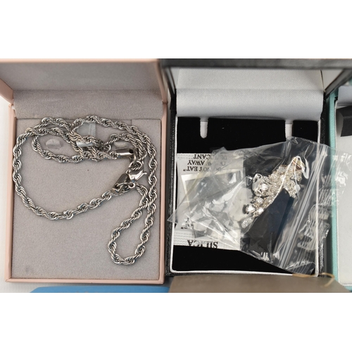 139 - A COLLECTION OF BOXED WHITE METAL PENDANT NECKLACES, to include fifteen pieces, most stamped 925 (co... 