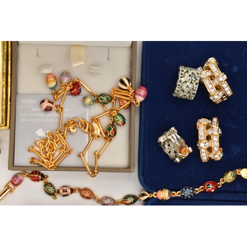 142 - ASSORTED COSTUME JEWELLERY, to include a 'Joan Rivers' miniature egg pendant necklace, with matching... 