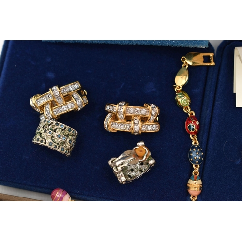 142 - ASSORTED COSTUME JEWELLERY, to include a 'Joan Rivers' miniature egg pendant necklace, with matching... 