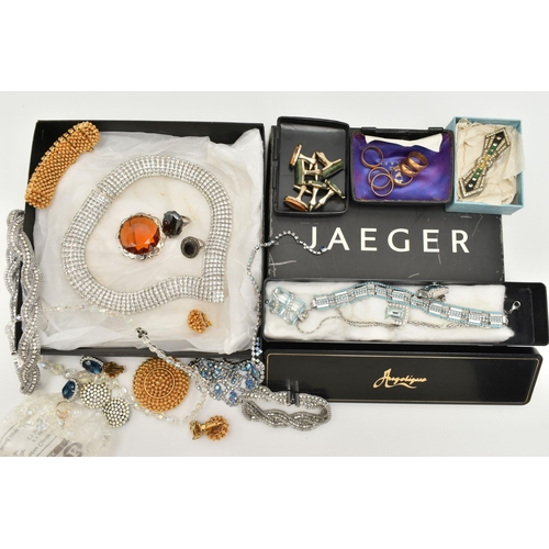 145 - A BOX OF ASSORTED JEWELLERY, to include a silver Carnigorm brooch set with orange paste, hallmarked ... 