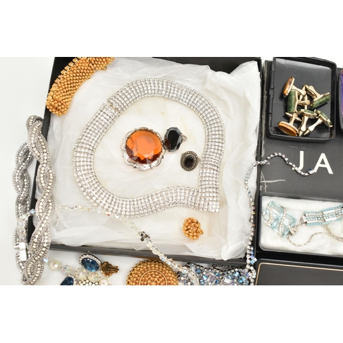 145 - A BOX OF ASSORTED JEWELLERY, to include a silver Carnigorm brooch set with orange paste, hallmarked ... 