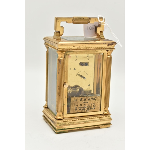 164 - A MAPPIN & WEBB LTD. CARRIAGE CLOCK, the brass clock with glass panels, approximate height 110mm