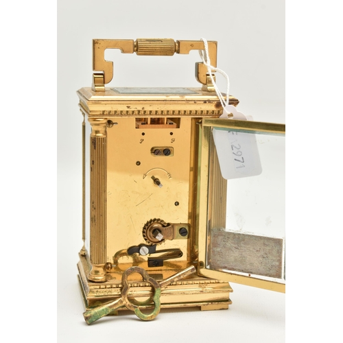 164 - A MAPPIN & WEBB LTD. CARRIAGE CLOCK, the brass clock with glass panels, approximate height 110mm