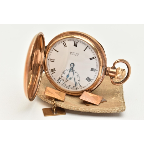 93 - A FULL HUNTER POCKET WATCH AND A PAIR OF CUFFLINKS, a gold plated full hunter pocket watch, hand wou... 