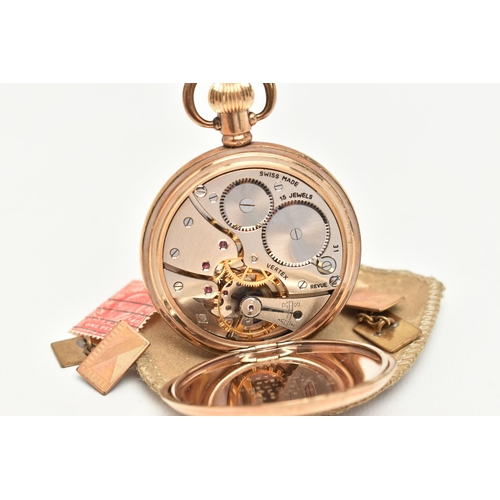 93 - A FULL HUNTER POCKET WATCH AND A PAIR OF CUFFLINKS, a gold plated full hunter pocket watch, hand wou... 