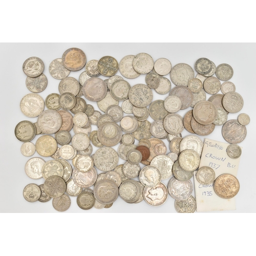 204 - A PARCEL OF ALMOST A KILO OF .500 UK SILVER COINS, to include Crowns, Halfcrowns to 3d coins with go... 