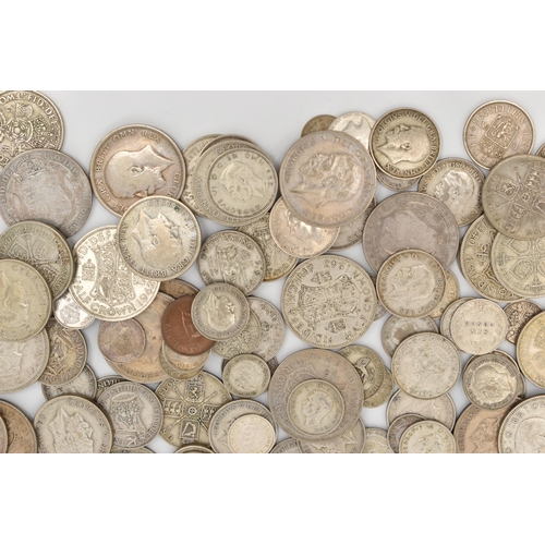 204 - A PARCEL OF ALMOST A KILO OF .500 UK SILVER COINS, to include Crowns, Halfcrowns to 3d coins with go... 