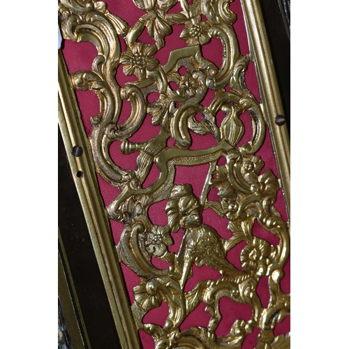 304 - A FRENCH BOULLE NINETEENTH-CENTURY MANTEL CLOCK fitted in an elaborate brass inlaid case with a cast... 