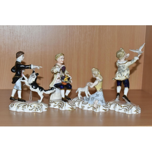 306 - FOUR ROYAL CROWN DERBY FIGURES designed by Edward Drew comprising a Shepherd height 11cm, a Shepherd... 