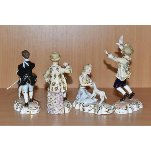 306 - FOUR ROYAL CROWN DERBY FIGURES designed by Edward Drew comprising a Shepherd height 11cm, a Shepherd... 