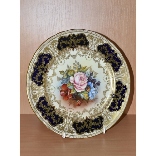 309 - AN AYNSLEY PRINTED AND TINTED PORCELAIN CABINET PLATE with a J.A.Bailey signature, with central flor... 