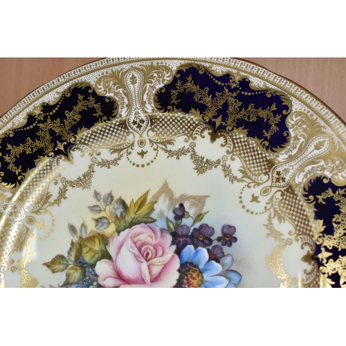 309 - AN AYNSLEY PRINTED AND TINTED PORCELAIN CABINET PLATE with a J.A.Bailey signature, with central flor... 