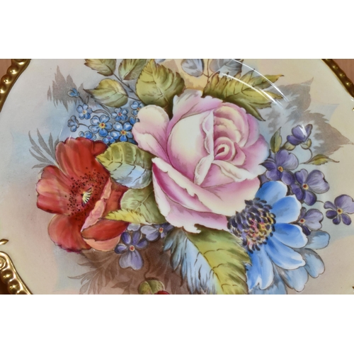 311 - AN AYNSLEY PRINTED AND TINTED PORCELAIN CABINET PLATE with a J.A.Bailey signature, with a floral pat... 