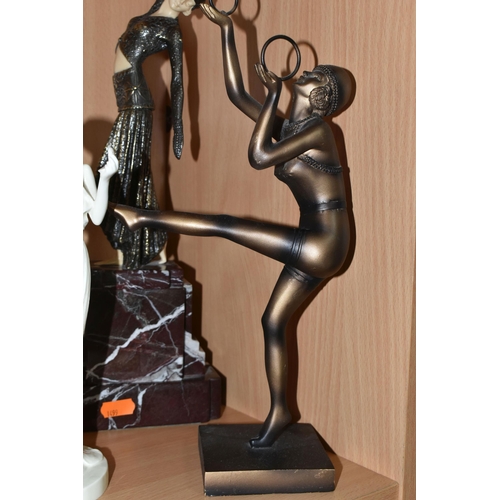 312 - A GROUP OF ART-DECO INSPIRED ORNAMENTS, comprising a bronzed metal and composite figure of The Dance... 