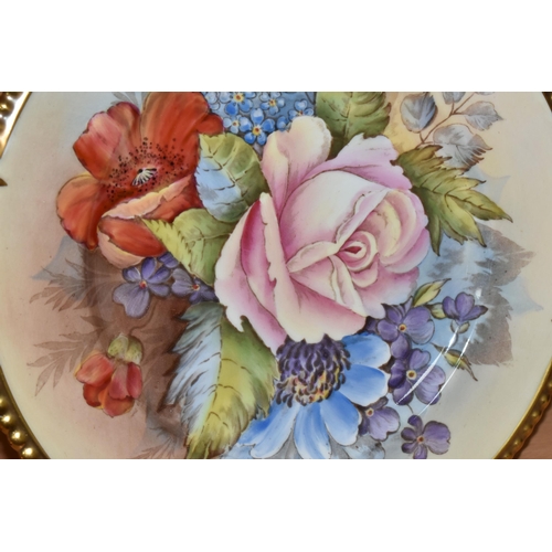 313 - AN AYNSLEY PRINTED AND TINTED PORCELAIN CABINET PLATE with a J.A.Bailey signature, with a floral pat... 