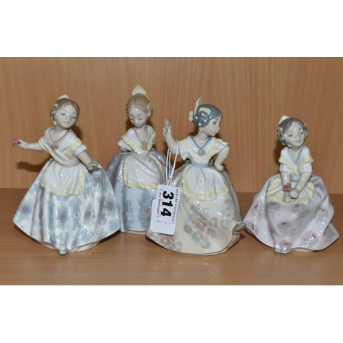 314 - A GROUP OF FOUR SPANISH LLADRO FIGURES comprising Lolita model 5372, Carmencita model 5373, Valencia... 