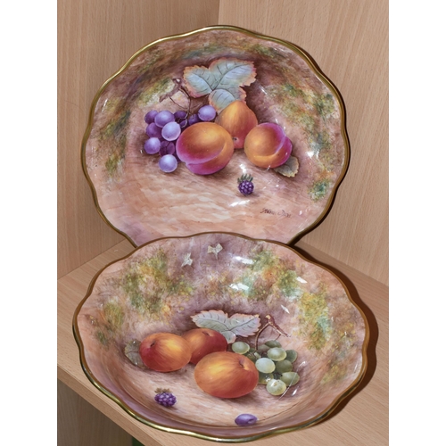 315 - TWO ORB STEPHEN DARE (EX-ROYAL WORCESTER ARTIST) FALLEN FRUIT BOWLS, both hand-painted fruit bowls w... 