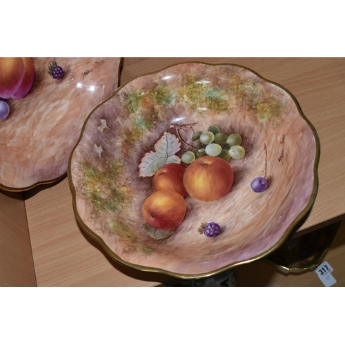 315 - TWO ORB STEPHEN DARE (EX-ROYAL WORCESTER ARTIST) FALLEN FRUIT BOWLS, both hand-painted fruit bowls w... 