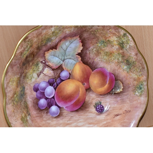 315 - TWO ORB STEPHEN DARE (EX-ROYAL WORCESTER ARTIST) FALLEN FRUIT BOWLS, both hand-painted fruit bowls w... 