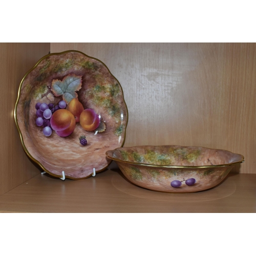 315 - TWO ORB STEPHEN DARE (EX-ROYAL WORCESTER ARTIST) FALLEN FRUIT BOWLS, both hand-painted fruit bowls w... 