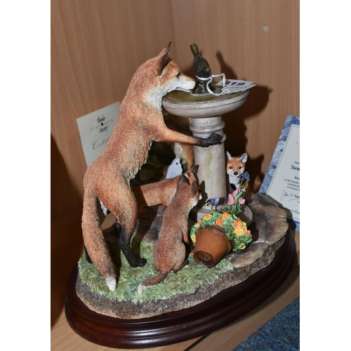 319 - TWO BORDER FINE ARTS FOX ORNAMENTS comprising 'Scenting Fun' on a plinth depicting a family of foxes... 