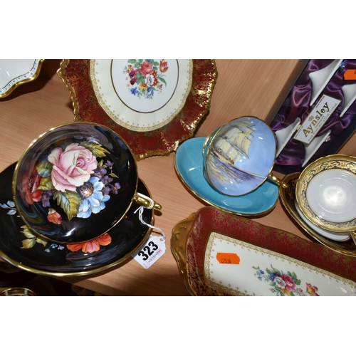 323 - A GROUP OF AYNSLEY TEA WARE, comprising two frilled rimmed cake plates and small rectangular sandwic... 