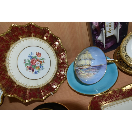 323 - A GROUP OF AYNSLEY TEA WARE, comprising two frilled rimmed cake plates and small rectangular sandwic... 