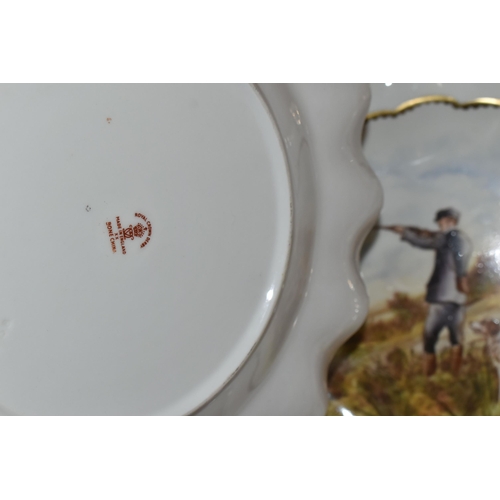 324 - TWO 'COUNTRY PURSUITS' HAND PAINTED CABINET PLATES, bearing a Royal Crown Derby red backstamp, both ... 