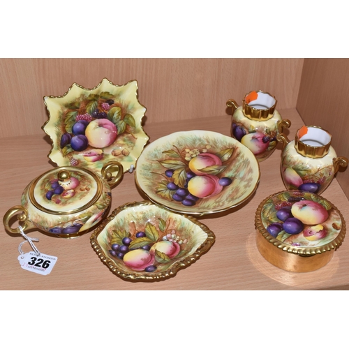 326 - A GROUP OF AYNSLEY 'ORCHARD GOLD'  PATTERN GIFTWARE, D1013, comprising a small tazza, diameter 13cm,... 