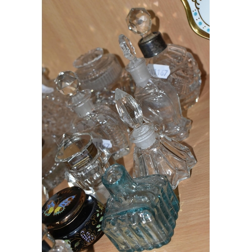 331 - A COLLECTION OF TWELVE SCENT BOTTLES AND TWO GLASS INKWELLS, comprising a nineteenth century cut cry... 