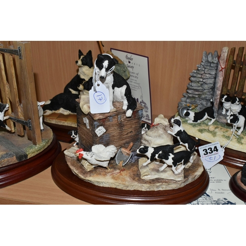 334 - FOUR LIMITED EDITION BORDER FINE ARTS SOCIETY FIGURINES, comprising 'Out of Harm's Way', 'Mother's P... 