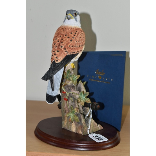 336 - A LIMITED EDITION BORDER FINE ARTS 'LOOK OUT POST' FIGURE, B1294, depicting a kestrel perched on a g... 