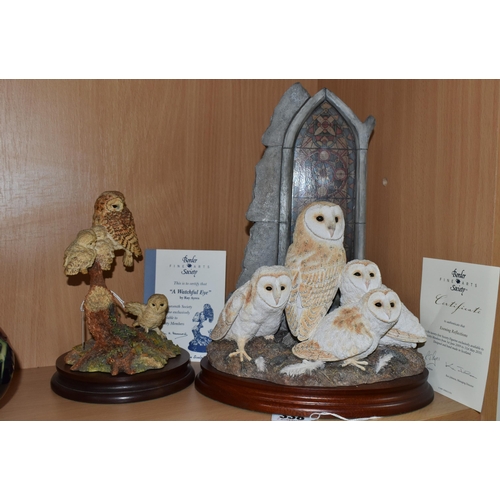 338 - TWO BORDER FINE ARTS OWL SCULPTURES, comprising 'Evening Reflections' B1186, depicting a family of b... 