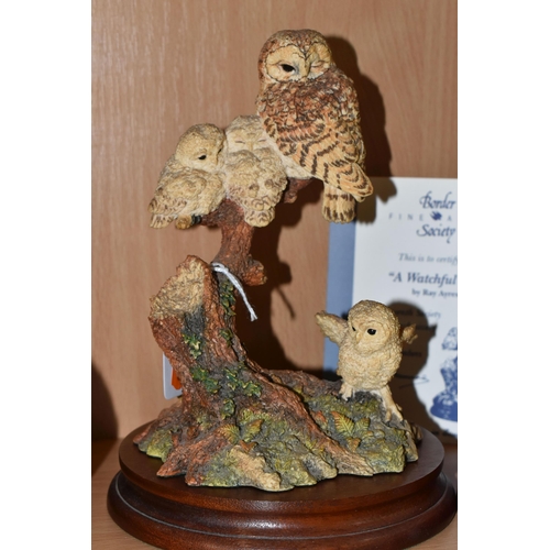 338 - TWO BORDER FINE ARTS OWL SCULPTURES, comprising 'Evening Reflections' B1186, depicting a family of b... 