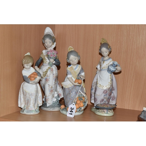 341 - FOUR LLADRO FIGURES OF SPANISH GIRLS SCULPTED BY JUAN HUERTA, comprising 'Miss Valencia', no 1422, i... 