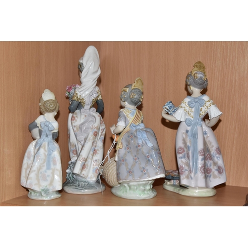 341 - FOUR LLADRO FIGURES OF SPANISH GIRLS SCULPTED BY JUAN HUERTA, comprising 'Miss Valencia', no 1422, i... 