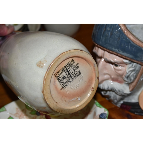 354 - A GROUP OF ROYAL DOULTON CERAMICS, to include a Don Quixote D6455 large character jug, a pair of vas... 